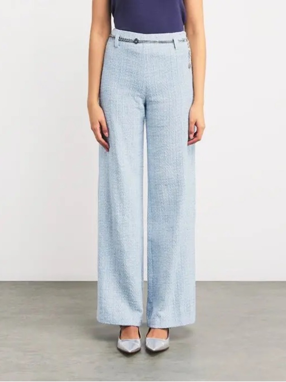 Maje Tweed Straight Leg Trousers EU 36 US 4 Blue High Waist NWT